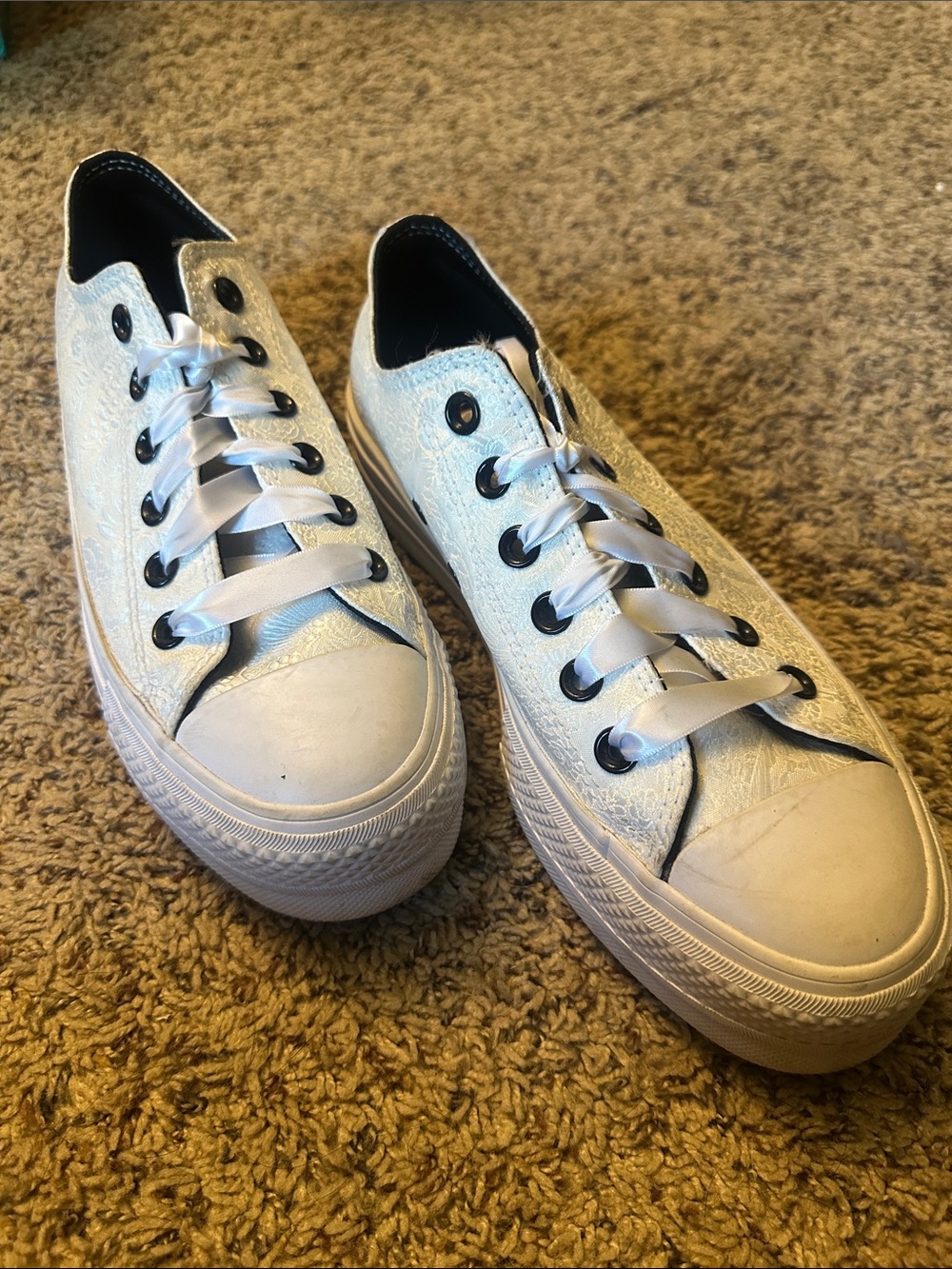 Converse White Lace Platform Low-Top Sneakers- customized for wedding